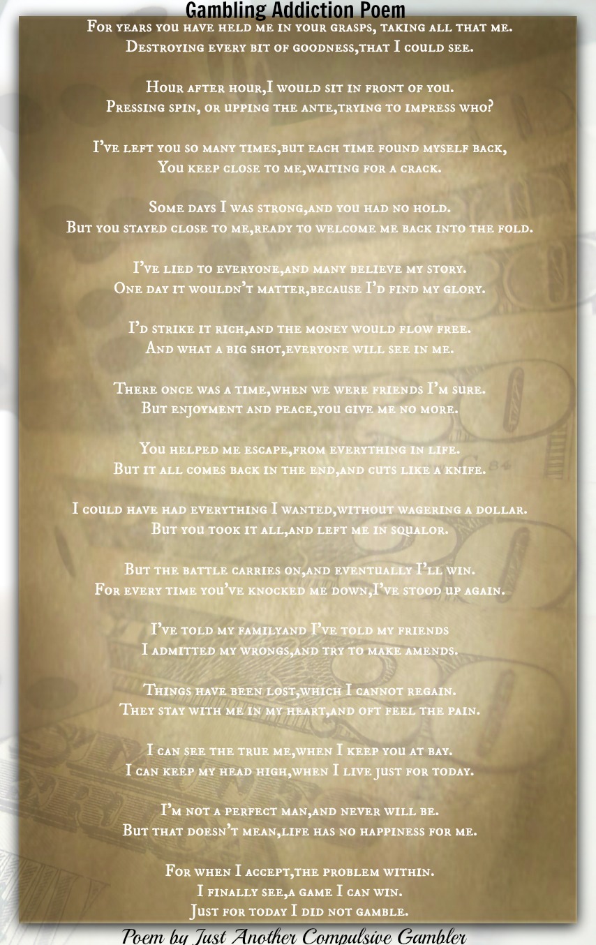 Gambling Addiction Poem-Just Anohter Compulsive Gambler |Words Of Understanding And Compassion Gambling Addiction Poem-Just Anohter Compulsive Gambler |Words Of Understanding And Compassion