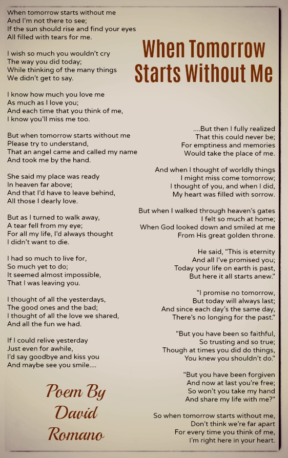 Funeral Printable Version When Tomorrow Starts Without Me Poem
